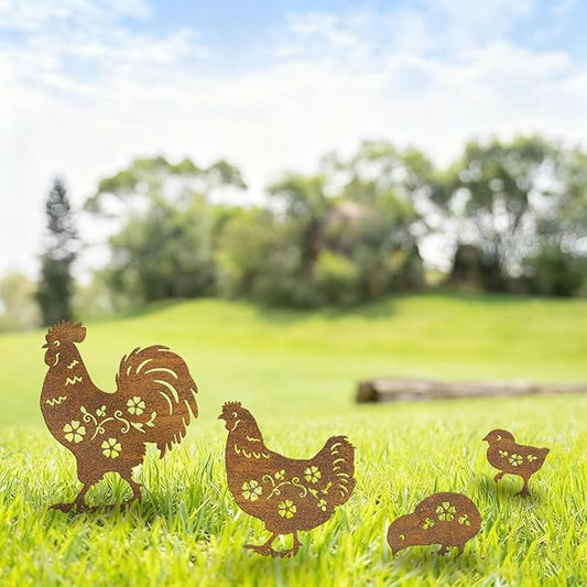 Metal Chicken Garden Decor Outdoor, Chicken Gifts for Women/Men/Chicken Lovers Gifts,Black Chicken Silhouette Statues Garden Decor for Outdoor Decor,Yard Art,Backyard,Patio,Lawn Ornaments (Gold)
