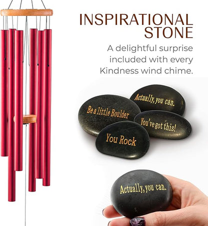 UpBlend XL Wind Chimes for Outside Gift – Deep Tone Wind Chime with Decorative Stone – Garden and Patio Décor for Porch or Yard, Elegant Outdoor Ornament, Meaningful Gift for Neighbors. 41” Red.