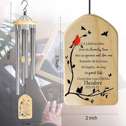 Cardinal Wind Chimes - Personalized Memorial Chimes for Loved Ones - Bereavement & Sympathy Gifts