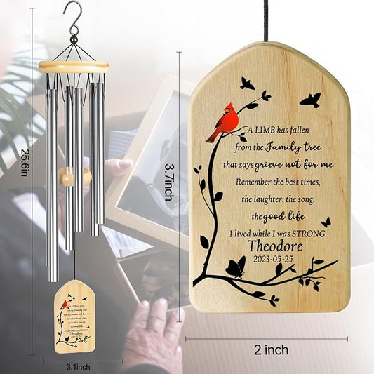 Cardinal Wind Chimes - Personalized Memorial Chimes for Loved Ones - Bereavement & Sympathy Gifts