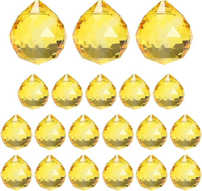 M METERXITY 20-Pack Crystal Ball Prisms, 24mm/0.94 Inch Chandelier Pendant Maker Hanging Crystals Chandelier Prisms for Home/Windows/Garden/DIY Decoration[Yellow]
