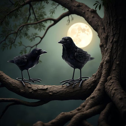 Set of 2 Garden Crow Statues Outdoor Decor for Tree, Resin Bird Figurines Tree Hugger Sculpture Fake Black Raven Decoy Halloween Decoration for Patio Yard, Deck, Fence Ornaments