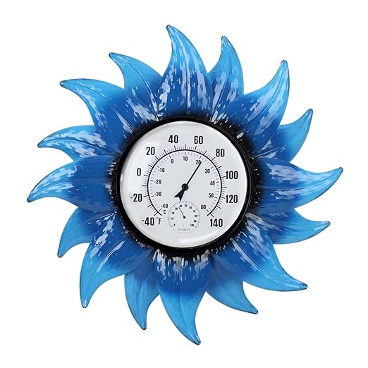 Outdoor Thermometer, Large Thermometer Outdoor Waterproof, Flowers Decorative Outdoor Thermometers for Patio, Outside Thermometer with Humidity