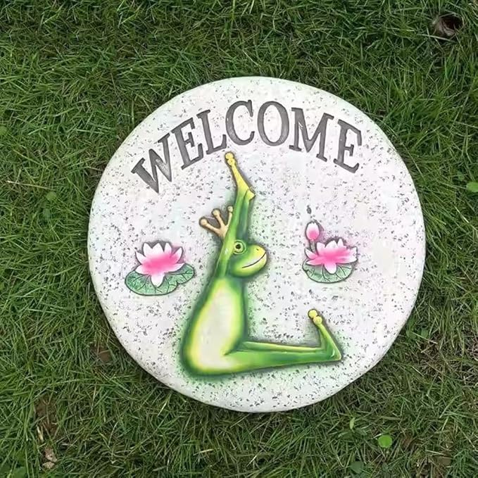Etlegor Garden Décor Stepping Stones, Fun Animal Print Outdoor Pathway Décor Step Stones, All-Weather Lawn Pathway/Flower Beds/Courtyard Pavers(Frog-C)