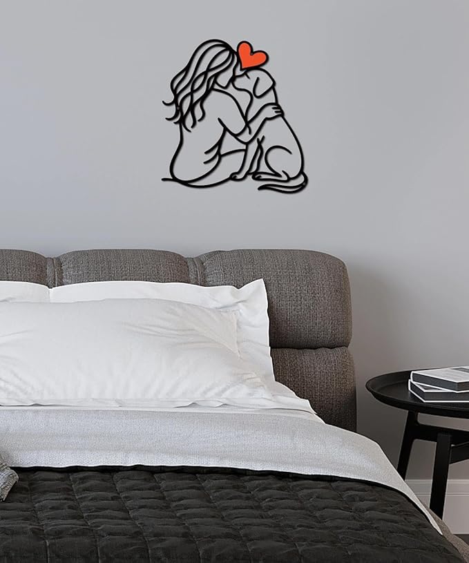 Putuo Decor Modern Minimalist Pet Love Metal Wall Art Line Heartwarming Dog Wall Decor for Living Room, Bedroom