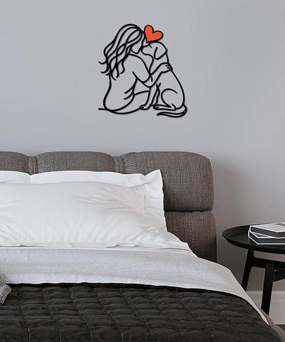 Putuo Decor Modern Minimalist Pet Love Metal Wall Art Line Heartwarming Dog Wall Decor for Living Room, Bedroom