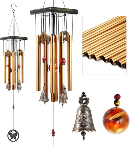 BWINKA Chinese Traditional Retro 8 Tubes 5 Bells Bronze Yard Garden Outdoor Living Wind Chimes 60cm