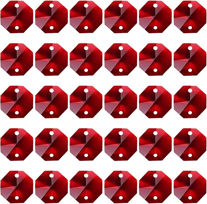 PATIKIL K9 Crystal Octagon Beads 2 Holes Pendants, 60 Pack 14mm Chandelier Prisms Parts Ornaments Hanging Beads for DIY Arts Crafts Decoration, Dark Red