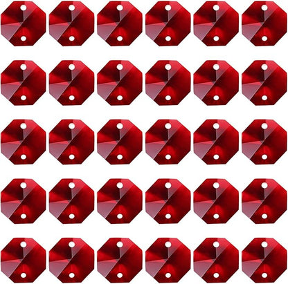 PATIKIL K9 Crystal Octagon Beads 2 Holes Pendants, 60 Pack 14mm Chandelier Prisms Parts Ornaments Hanging Beads for DIY Arts Crafts Decoration, Dark Red
