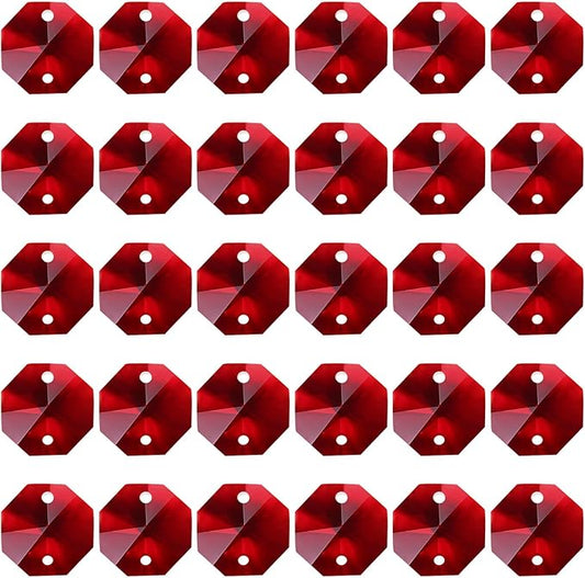 PATIKIL K9 Crystal Octagon Beads 2 Holes Pendants, 60 Pack 14mm Chandelier Prisms Parts Ornaments Hanging Beads for DIY Arts Crafts Decoration, Dark Red