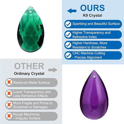 PATIKIL K9 Crystal Pendants Teardrop Beads, 10 Pack 38mm Chandelier Prisms Parts Hanging Beads DIY Lamp for Arts Crafts Decoration, Dark Green