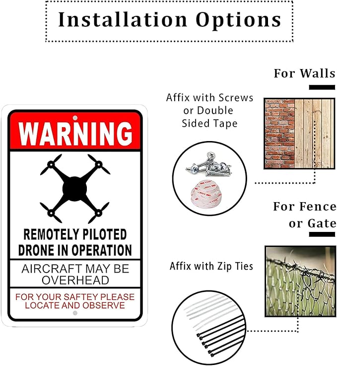 CCPARTON Metal Sign Warning Drone in Operation Aircraft Overhead Signs Warning Traffic Road Street Caution Sign Indoor Outdoor Signs for Home Office Work 8x12 Inches