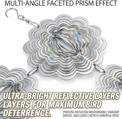 12PCS Stainless Steel Bird Deterrent Wind Spinners for Outside – Reflective Outdoor Bird Repellent Hanging Ornaments, Humane Pigeon Scarer for Yard Garden, Balcony, Patio, Roof & Window (12, Flower)