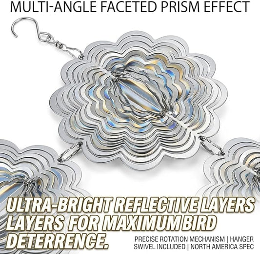 12PCS Stainless Steel Bird Deterrent Wind Spinners for Outside – Reflective Outdoor Bird Repellent Hanging Ornaments, Humane Pigeon Scarer for Yard Garden, Balcony, Patio, Roof & Window (12, Flower)
