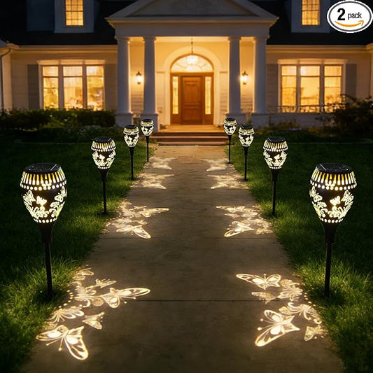 Butterfly Solar Garden Stake Lights Waterproof - 21 inch Metal Solar Garden Lights with Warm Light Decorative Landscape Path Light for Yard Pathway Patio Walkway Backyard Lawn Decor (Black, 2Pcs)