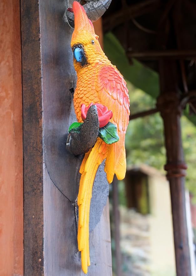 Tropical Hanging Parrot Decor,Real Resin Bird Figurines,Bird Statues,Home Ornament Decor for Tiki Bar,Perfect for Yard Ornaments,Tree Decorations Outdoor,Patio,Lawn,Tree Trunk, Porch
