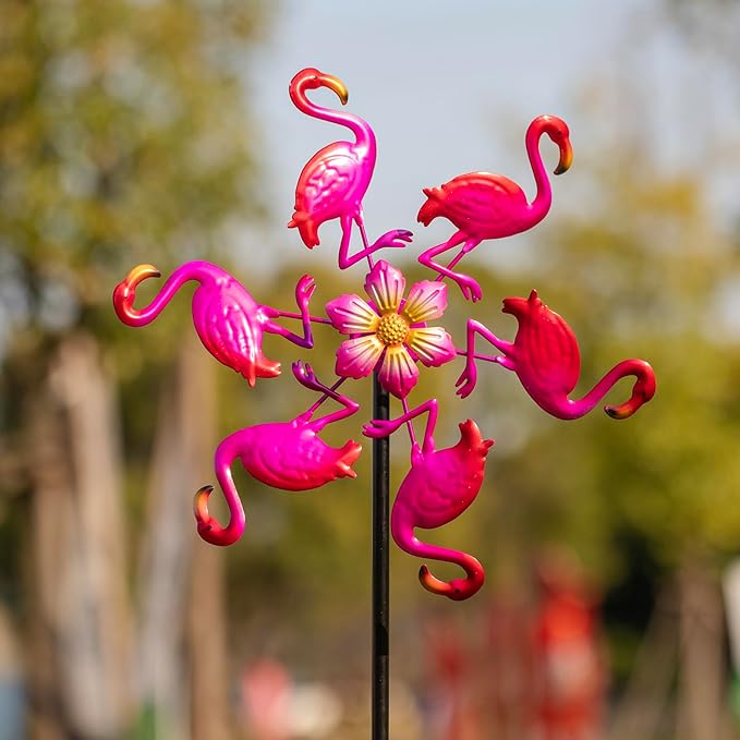 44" Flamingo Garden Wind Spinners - Metal Outdoor Stakes Kinetic Wind Spinner Windmills Decor, Wind Sculpture Yard Art Decorations for Patio, Lawn & Garden