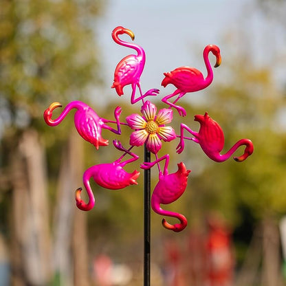 44" Flamingo Garden Wind Spinners - Metal Outdoor Stakes Kinetic Wind Spinner Windmills Decor, Wind Sculpture Yard Art Decorations for Patio, Lawn & Garden