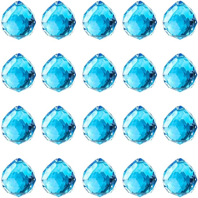 20pcs DIY Crystal Prism Suncatcher for Windows Hanging, 20mm Clear Glass Crystal Sun Catcher Beads Pendants Maker Balls for Indoor Outdoor Garden Feng Shui Home Decor Light Blue