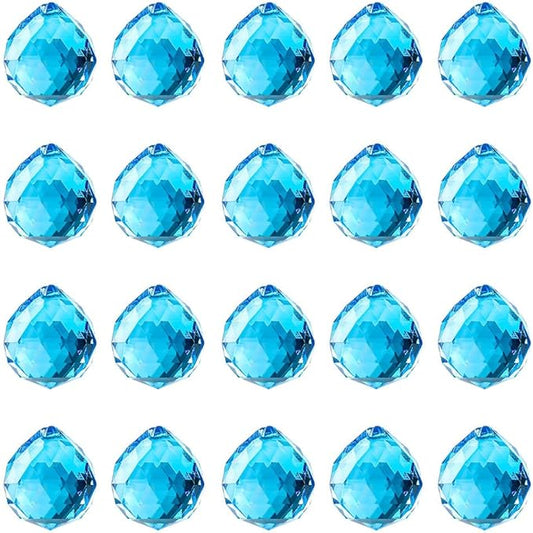 20pcs DIY Crystal Prism Suncatcher for Windows Hanging, 20mm Clear Glass Crystal Sun Catcher Beads Pendants Maker Balls for Indoor Outdoor Garden Feng Shui Home Decor Light Blue