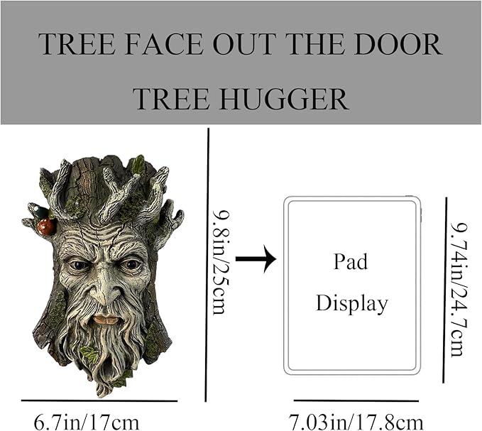 Tree Face Garden Statues Outdoor Decoration Clearance, Whimsical Old Man Tree Faces for Fence Hugger Sculpture, Wallmount Statue Fairy Art with Mushroom, Patio Home Hanging Decor, 6.9" x 2.8" x 9.8"