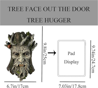 Tree Face Garden Statues Outdoor Decoration Clearance, Whimsical Old Man Tree Faces for Fence Hugger Sculpture, Wallmount Statue Fairy Art with Mushroom, Patio Home Hanging Decor, 6.9" x 2.8" x 9.8"