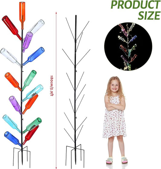 Hoolerry 2 Pcs Wine Bottle Tree Garden Outside Decor 5. 9 ft Wine Bottle Metal Tree Outdoor Decoration Colored Glass Bottle Holder Artificial Trees for Garden Yard Camping Party Decoration