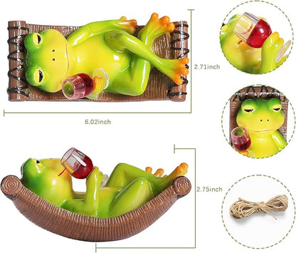 NINIPAPA Frog Garden Decor Outdoor Hanging Frog Wine Statue for Fall Yard Patio Party Decoration, Cute Swing Frog Decor Figurines, Gifts for Mom Dad on Birthday, Valentine's Day Housewarming
