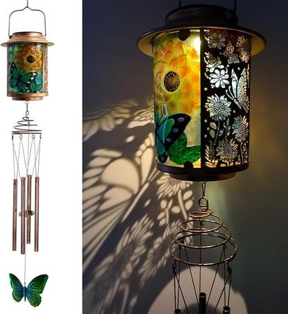 Solar Wind Chimes for Outdoor, Butterfly Garden Decorations Memorial Wind Chimes Deep Tone, Sympathy Windchimes for Outside Garden Décor, Gifts for Mom, Grandma-Butterfly