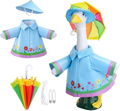 DECOHS 3 Pcs/Set Raincoat Porch Goose Outfits, Summer Lawn Goose Statue Raincoat Costume, Yard Goose Clothes Raincoats Umbrella Hat Outfit for 23" Statue Patio Garden Decoration (Blue)