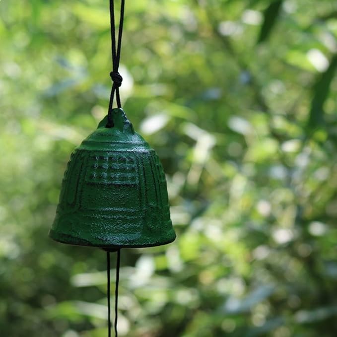 AUNMAS Wind Chimes for Outside, Japanese Cast Iron Wind Chime Zen Buddhist Temple Bell Design with Soothing Meditation Sound Unique Balcony Wnd Bell for Home Garden Decor(Green)