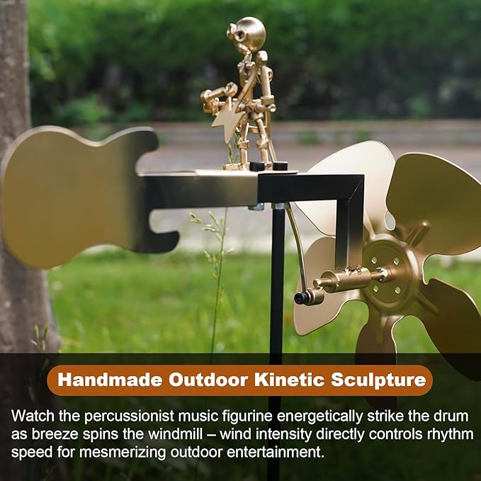 Garden Rock Band Windmill,Metal Guitar Player Windmill–Wind Powered Yard Art Sculpture, Garden Decor for Lawn, Patio, or Courtyard–Outdoor Percussionist Figurine Gift(Guitar)