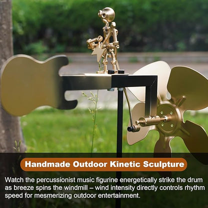 Garden Rock Band Windmill,Metal Guitar Player Windmill–Wind Powered Yard Art Sculpture, Garden Decor for Lawn, Patio, or Courtyard–Outdoor Percussionist Figurine Gift(Guitar)