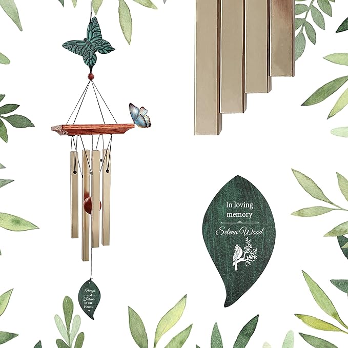 ASTARIN Cardinal Memorial Wind Chimes, Personalized 26" Small Metal Symphthy Wind Chime, Bereavement Gift for Loss of Loved One Father Mother, Dragonflie Damselflie Decor for Outside Patio Garden