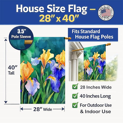 Caroline's Treasures Tennessee Iris in Watercolor House Flag Large Porch Sleeve Pole Decorative Outside Yard Banner Artwork Wall Hanging, Polyester, House Size, Multicolor