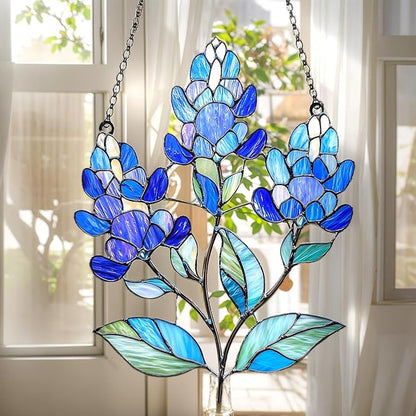 Texas Bluebonnet Acrylic Suncatcher, Boho Suncatchers for Window Hanging Ornament, Stained Glass Effect Art Garden Decor for Nature Lover, Gifts for Mother's Day, Mom, Grandma, Wife, Women, Nana