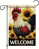 Spring Summer Garden Flag 12x18 Inch Welcome Rooster Sunflower Farm Animal Rustic Country Design Outdoor Yard Porch Lawn for Seasonal Farmhouse Home Decor