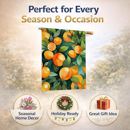 Caroline's Treasures Florida Orange Blossom in Watercolor House Flag Large Porch Sleeve Pole Decorative Outside Yard Banner Artwork Wall Hanging, Polyester, House Size, Multicolor