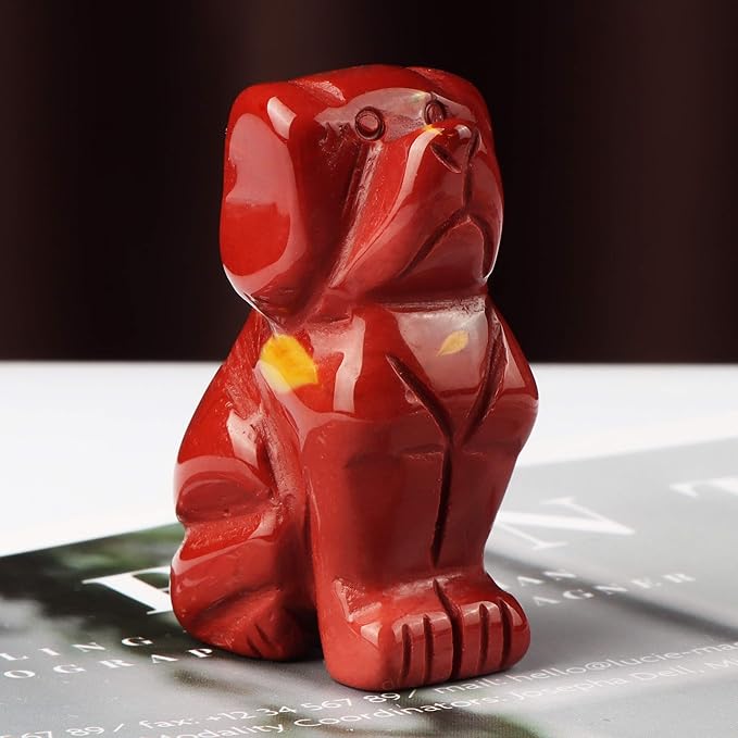 SMQ Dog Gifts Home Decor Crystal Figurines Hand Carved Gemstone Puppy Yoga Dog Memorial Stone Sculpture Mookaite Animal Collectibles Reiki Healing Statue for Garden,Bookshelf,Office,2"