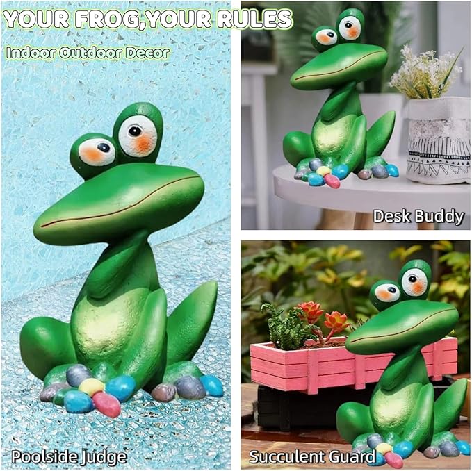 Large Outdoor Sitting Frog Statue - 9" Cute Garden Decor for Yard, Resin Animal Sculpture for Patio & Backyard, Whimsical Fall Frog Garden Decor Gift
