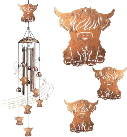Highland Cow Wind Chimes for Outside,41" Metal Windchimes, Housewarming/Easter/Halloween/Festival/Birthday/Anniversary Highland Cow Gifts for Women/Men, Cow Decorations for Outside, Garden or Yard
