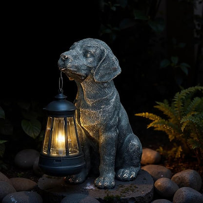 Lyeasw Solar Dog Statues with Lantern – Waterproof Outdoor Dog Figurines for Garden, Yard & Porch, Auto On/Off Solar Light, Birthday Gifts for Mom & Dog Lovers, Dog Memorial Gifts