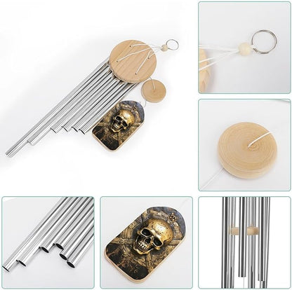 Wind Chimes for Outside,Skull Metal Pirate Printed Cute Aluminium Windchimes Outdoors,Soothing Melodic Memorial Wind Chime for House Porch Patio Garden Balcony Decor