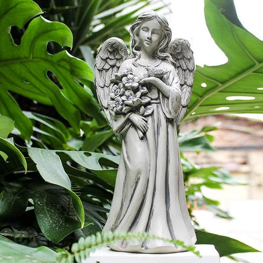Rezpuao Solar Angel Statue for Outdoor, Angel Figurine with Resin, Outdoor Decor for Patio Lawn Yard Porch, Garden Gift