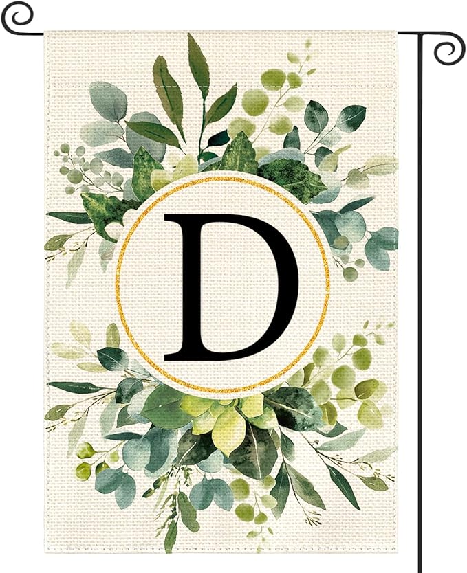 AVOIN colorlife Monogram Letter D Floral Garden Flag 12x18 Inch Double Sided Outside, Family Last Name Initial Yard Outdoor Decoration