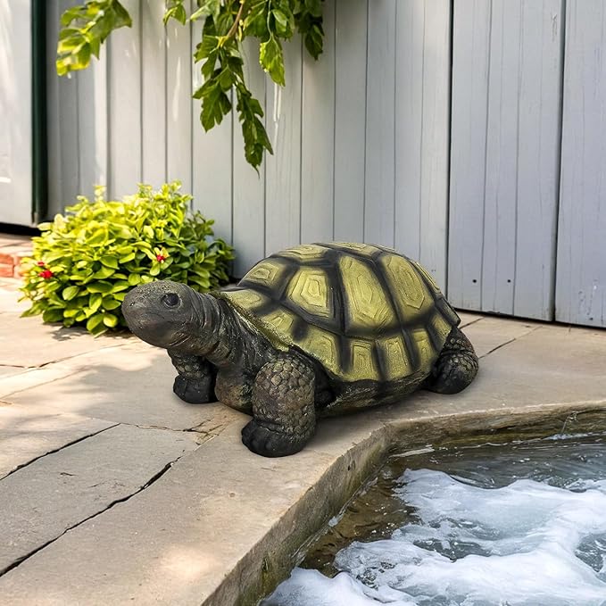 Realistic Turtle Figurine for Garden, Deck, or Indoor Decor – Concrete Tortoise Sculpture with Hand-Painted Shell Detail – Perfect for Landscaping, Pond Areas, or Nature-Themed Home Design