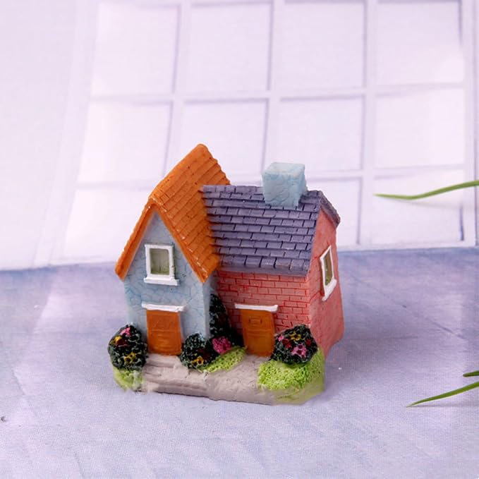 Resin Miniature House 4PCS Miniature House Fairy Gardening Micro Landscape Village Stone House Bonsai Terrarium Crafts Ornaments Accessories Home Decoration (B)