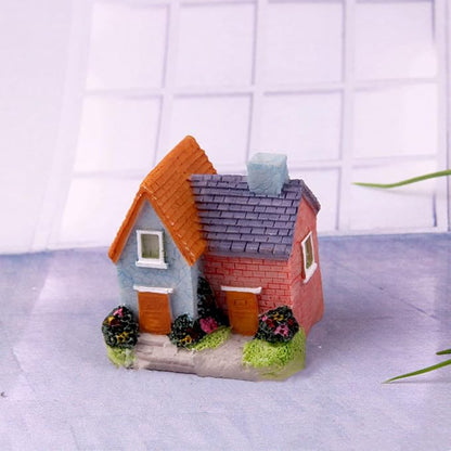 Resin Miniature House 4PCS Miniature House Fairy Gardening Micro Landscape Village Stone House Bonsai Terrarium Crafts Ornaments Accessories Home Decoration (B)