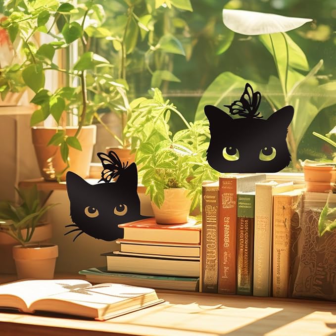 Bnesi 2 Pcs Black Cat Garden Sculptures Metal Fence Decorations Outdoor Decorations for Cat Lovers Black Metal Yard Art Lawn Ornaments Home Decor for Garden Yard Lawn (Elegant)