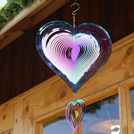 Phuryllic Wind Spinners Outdoor, Valentine Garden Decor, Bird Deterrents for Outside, 3D Metal Yard Decorations for Patio & Backyard, Unique Gardening Gifts for Women & Moms - 2pcs Purple Heart
